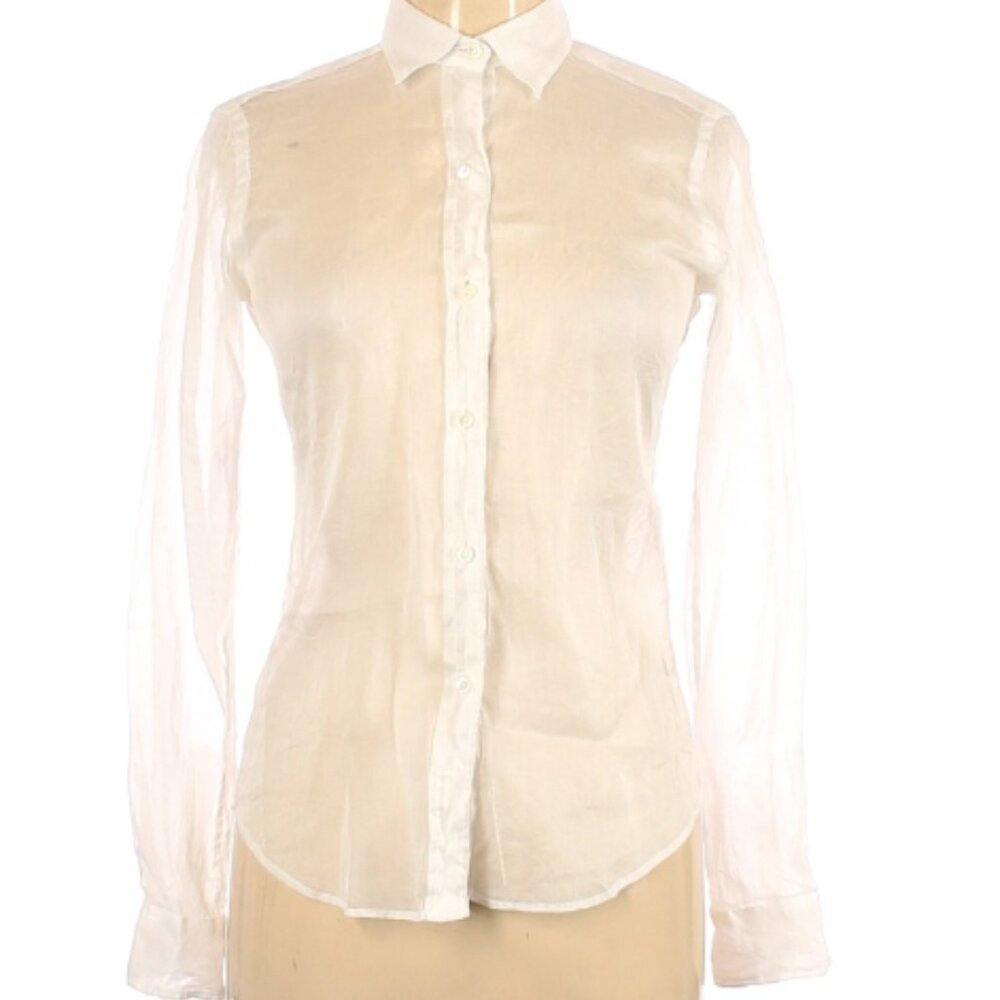 Ann Mashburn Sheer Linen Long Sleeve Button Down - White